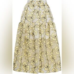 [New] Maje Jizia Floral-pattern Organza Skirt in Yellow